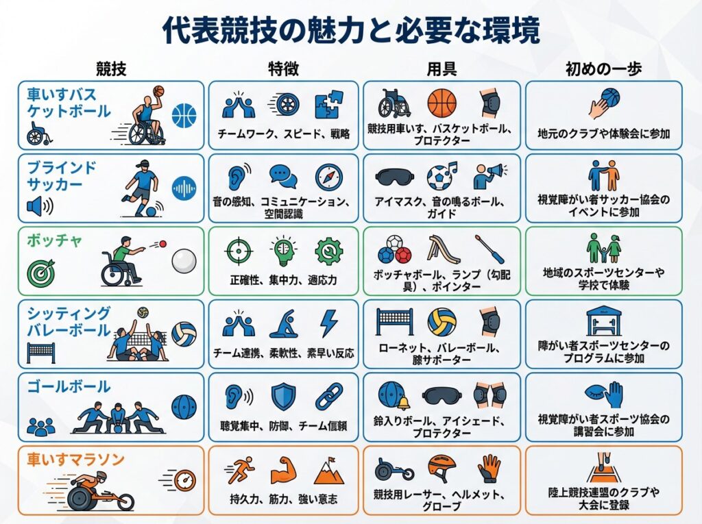 代表競技の比較表