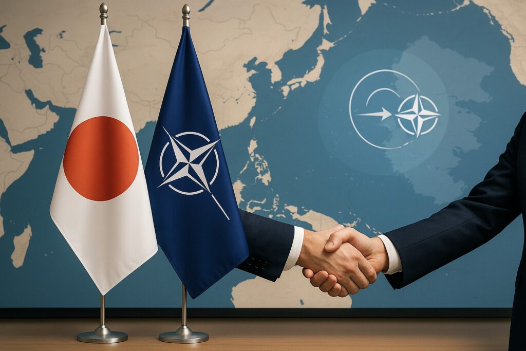 インド太平洋地域の地図上で強調される日本とNATOの協力関係を示す概念図