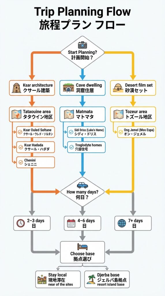 旅行計画フローチャート（縦長）