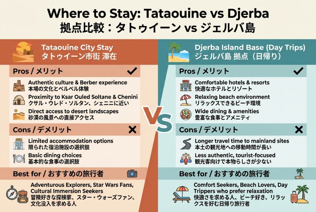 拠点比較インフォグラフィック（タトゥイーン vs ジェルバ）