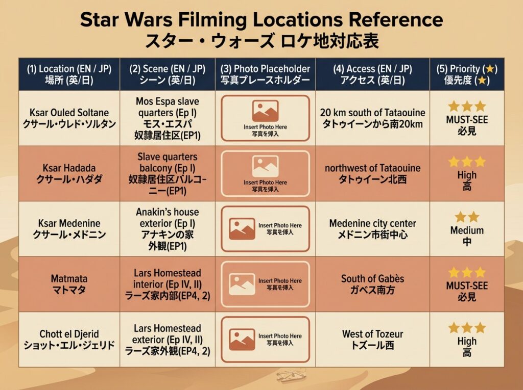 ロケ地対応表（表）